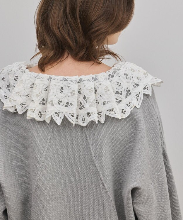 GRACE CONTINENTAL レースカラーニットトップ グレー