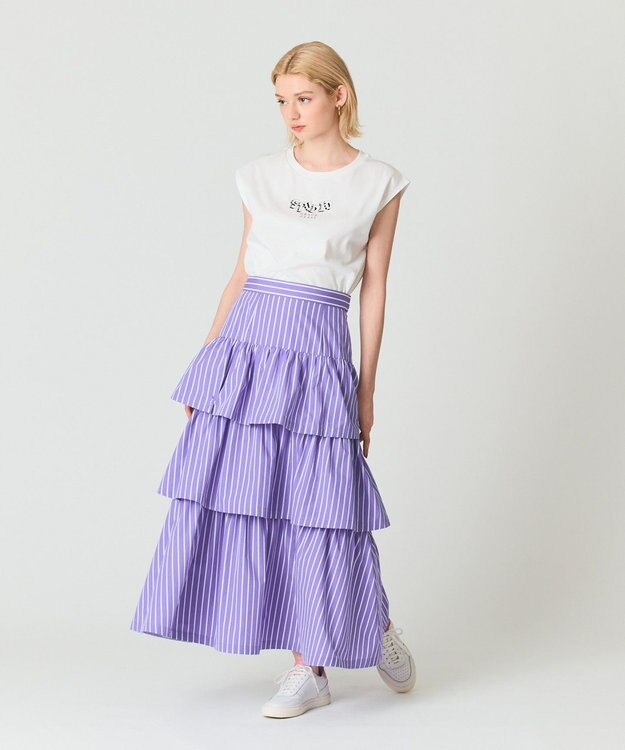 GRACE CONTINENTAL ストライプラッフルスカート パープル