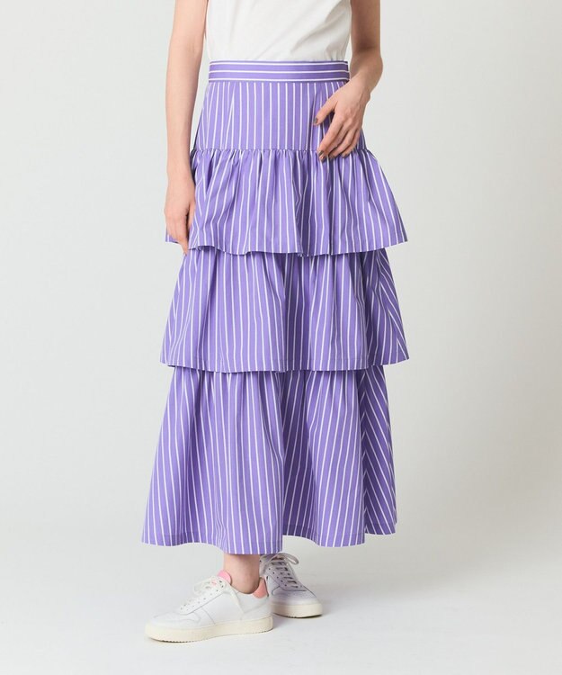 GRACE CONTINENTAL ストライプラッフルスカート パープル