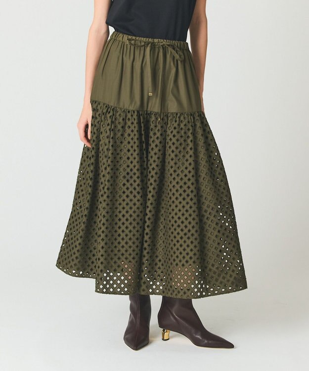 GRACE CONTINENTAL メッシュカットワークスカート カーキ