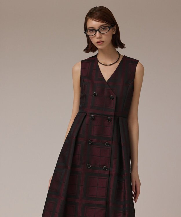 GRACE CONTINENTAL シャドーチェックワンピース ボルドー