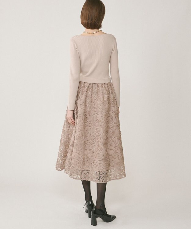 GRACE CONTINENTAL テープ刺繍ニットワンピース ベージュ