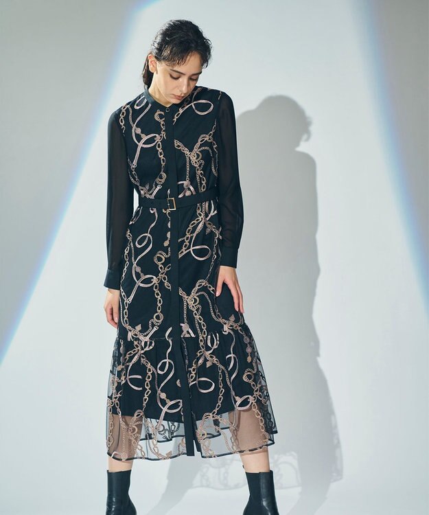 GRACE CONTINENTAL チェーン刺繍ワンピース ブラック