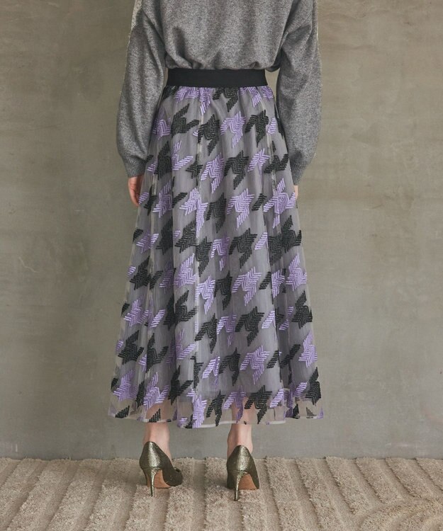 GRACE CONTINENTAL 千鳥刺繍チュールスカート パープル