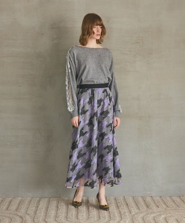 GRACE CONTINENTAL 千鳥刺繍チュールスカート パープル