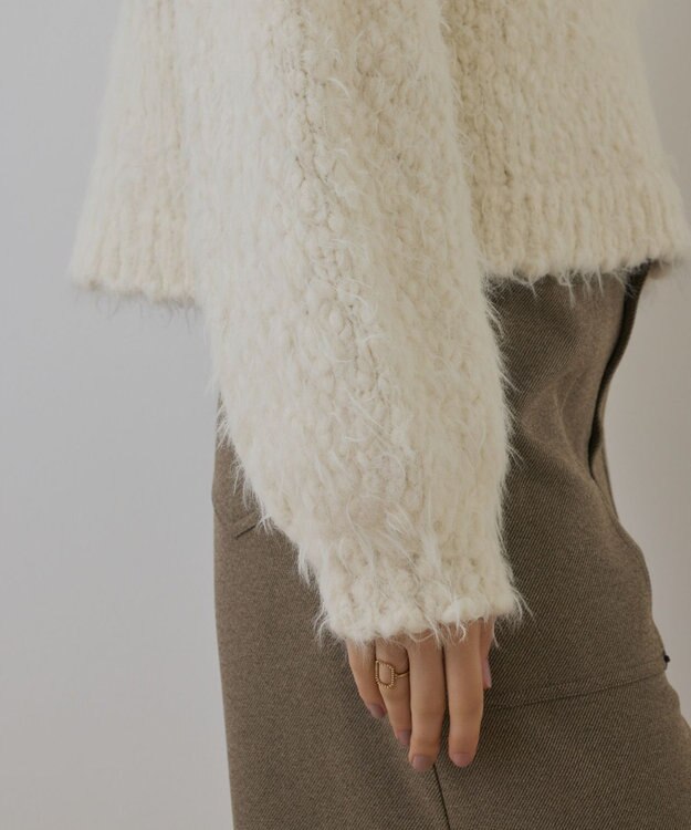 GRACE CONTINENTAL バルキーフェザーニットトップ ホワイト