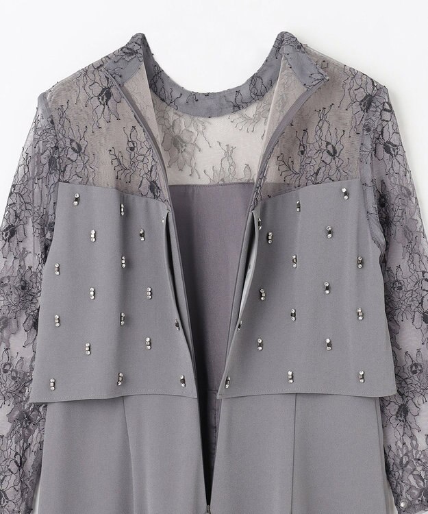 GRACE CONTINENTAL 刺繍ワイドサロペット グレー