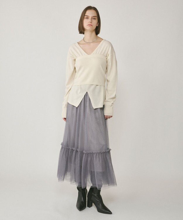 GRACE CONTINENTAL ウールVネックニットトップ ホワイト