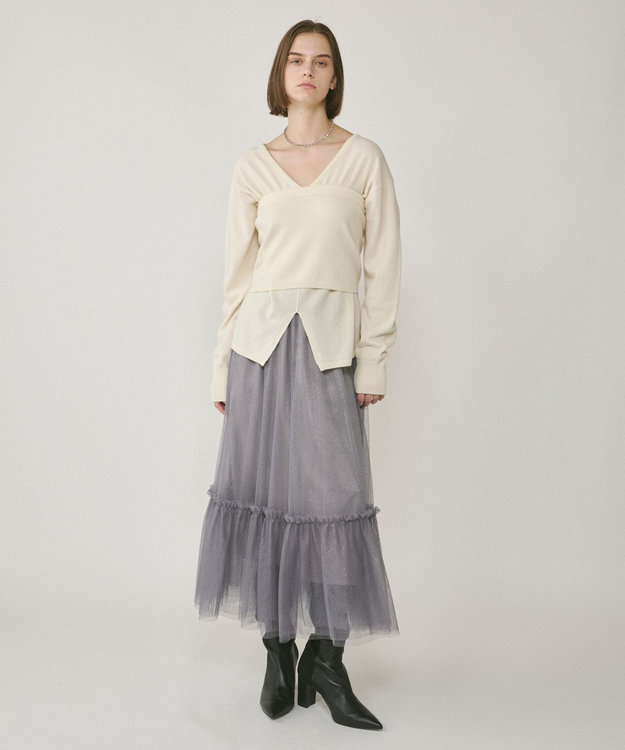 GRACE CONTINENTAL ウールVネックニットトップ ホワイト