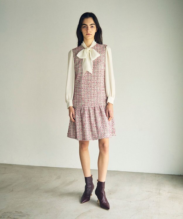 GRACE CONTINENTAL ツイードコンビワンピース ピンク