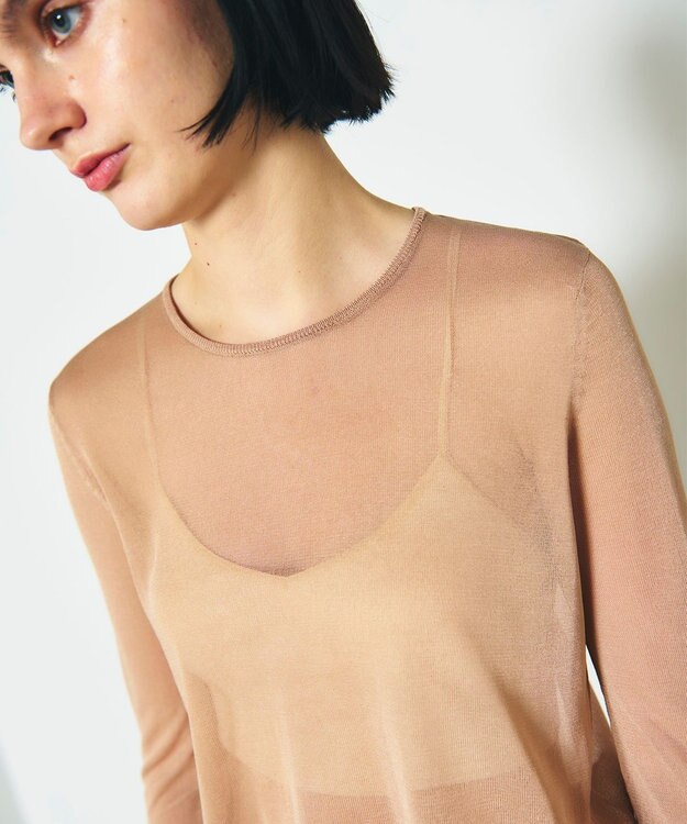 GRACE CONTINENTAL シアークルーニットトップ ベージュ