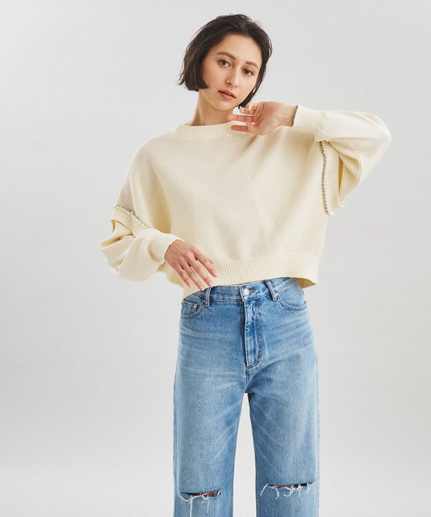 GRACE CONTINENTAL パールレイヤードニットトップ ホワイト