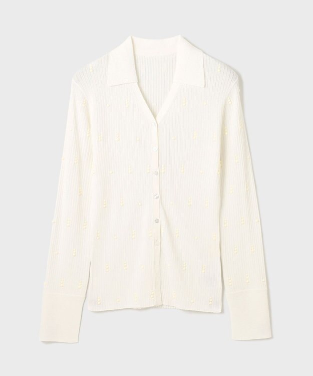 GRACE CONTINENTAL ビジューリブニットトップ ホワイト