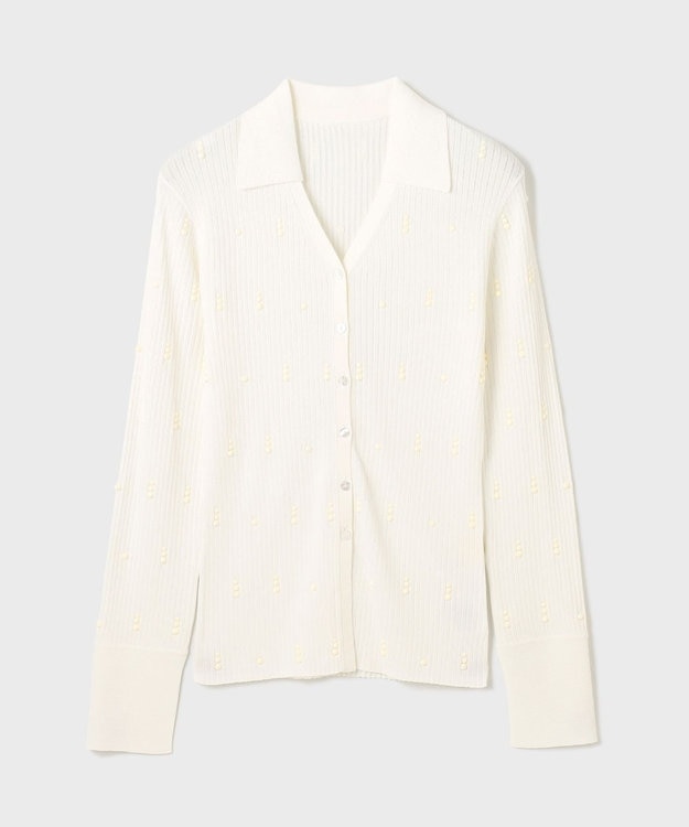 GRACE CONTINENTAL ビジューリブニットトップ ホワイト