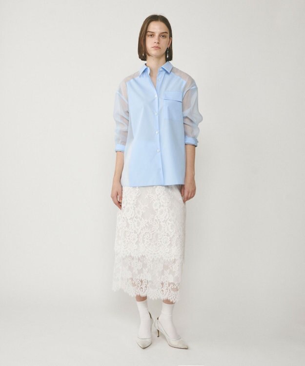 GRACE CONTINENTAL シアーコンビオーバーシャツ ブルー