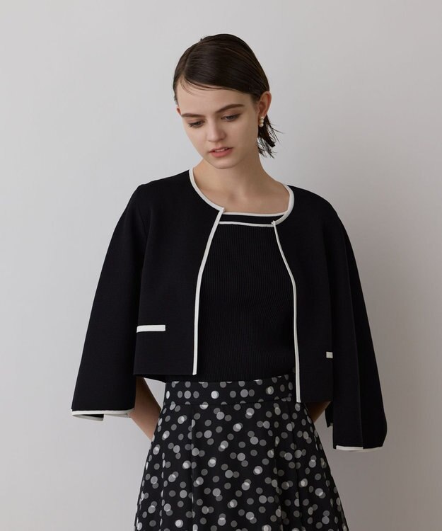 GRACE CONTINENTAL バイカラースリットニットカーディガン ブラック