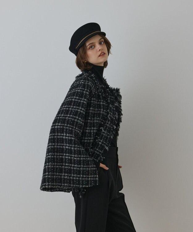 GRACE CONTINENTAL フレアスリーブツイードジャケット ブラック