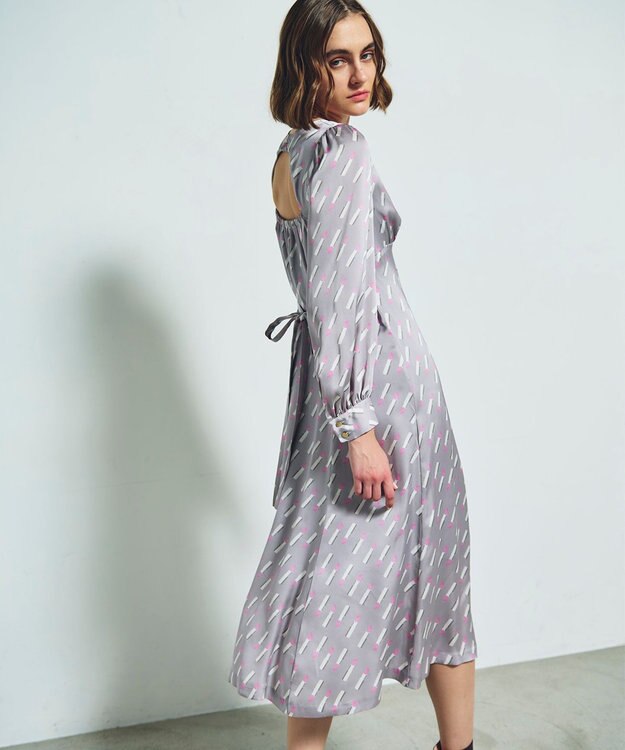 GRACE CONTINENTAL バックシャンリップドレス グレー