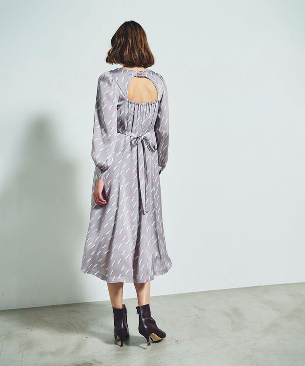GRACE CONTINENTAL バックシャンリップドレス グレー