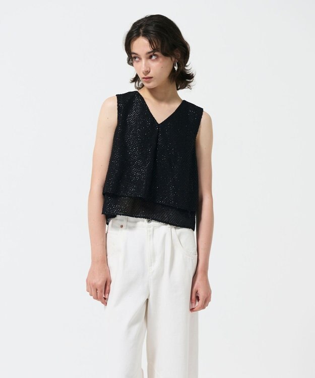 GRACE CONTINENTAL シフォンカットジャガードトップ ブラック