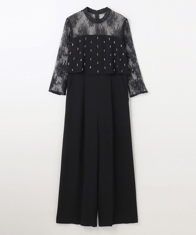 GRACE CONTINENTAL 刺繍ワイドサロペット ブラック