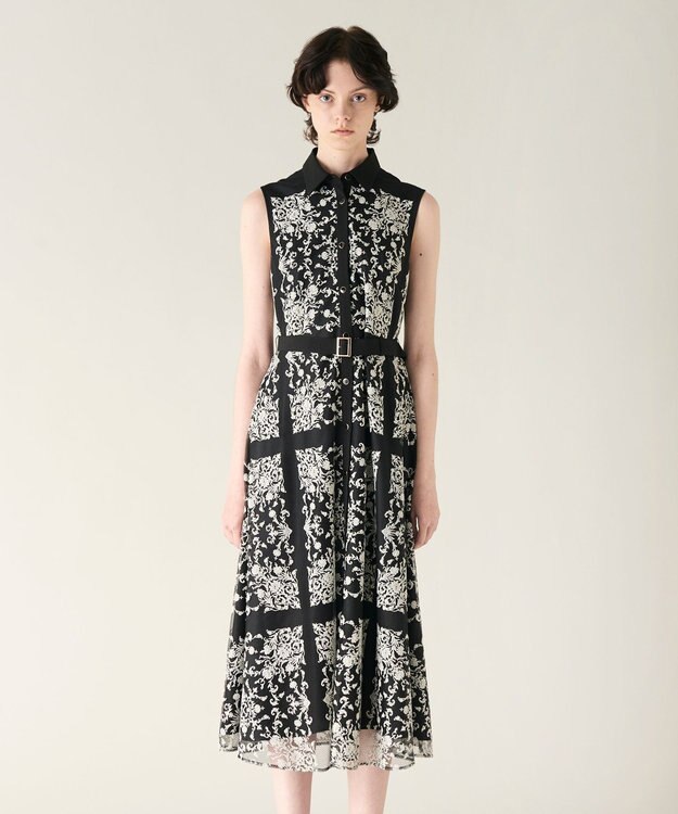 GRACE CONTINENTAL 刺繍フレアドレス ブラック