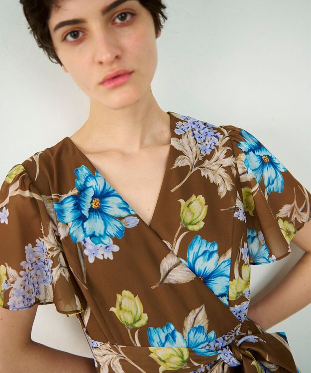 GRACE CONTINENTAL ミモザプリントワンピース ブラウン