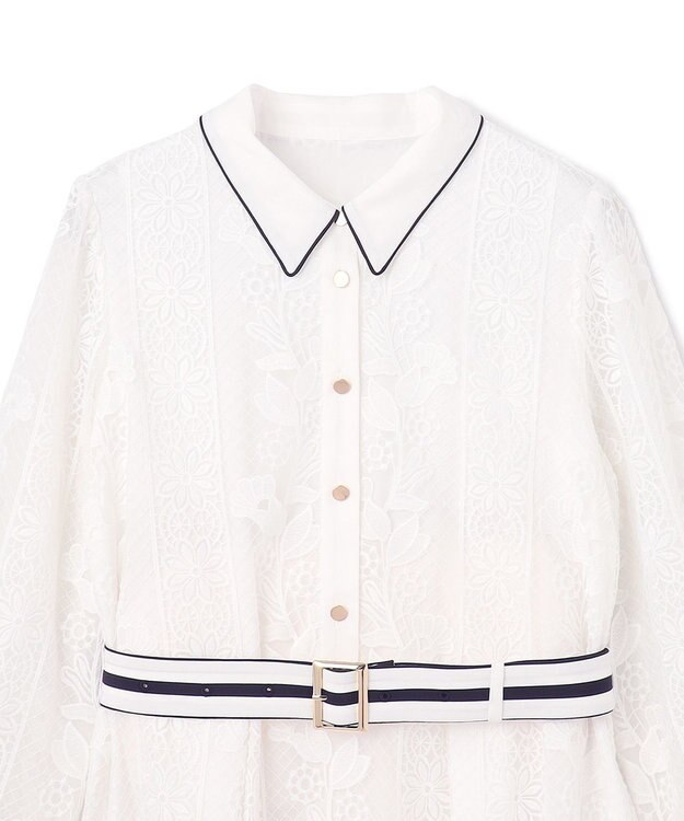 GRACE CONTINENTAL ストライプフラワー刺繍ワンピース ホワイト