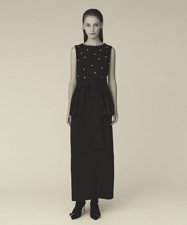 GRACE CONTINENTAL ペプラムリボンドレス ブラック