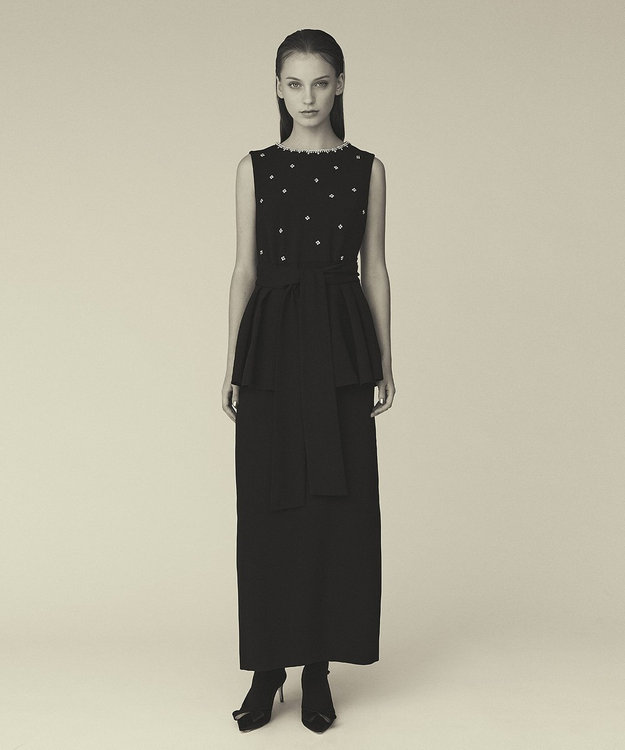 GRACE CONTINENTAL ペプラムリボンドレス ブラック