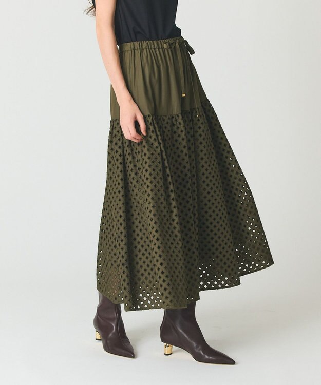 GRACE CONTINENTAL メッシュカットワークスカート カーキ
