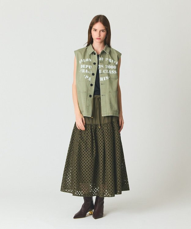 GRACE CONTINENTAL メッシュカットワークスカート カーキ