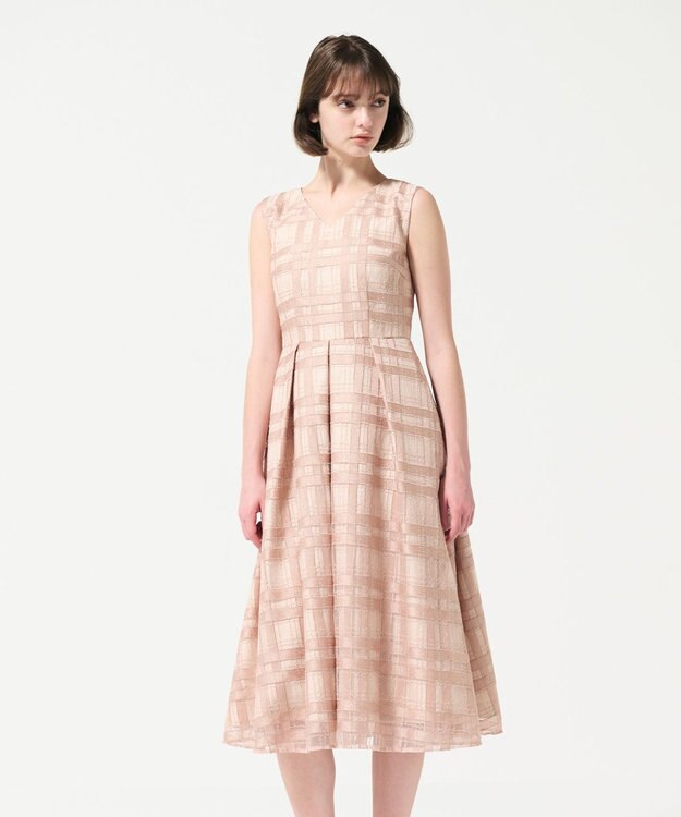 GRACE CONTINENTAL スパンコールチェックドレス ピンク