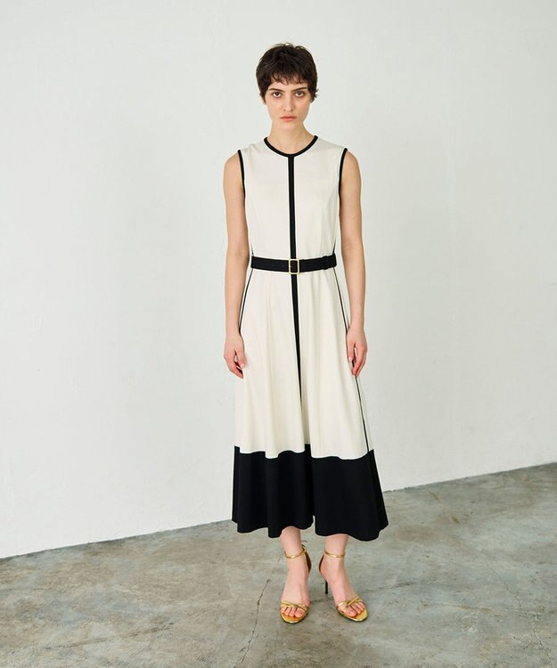 GRACE CONTINENTAL 配色ポンチフレアワンピース ホワイト