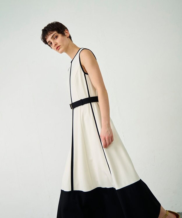 GRACE CONTINENTAL 配色ポンチフレアワンピース ホワイト