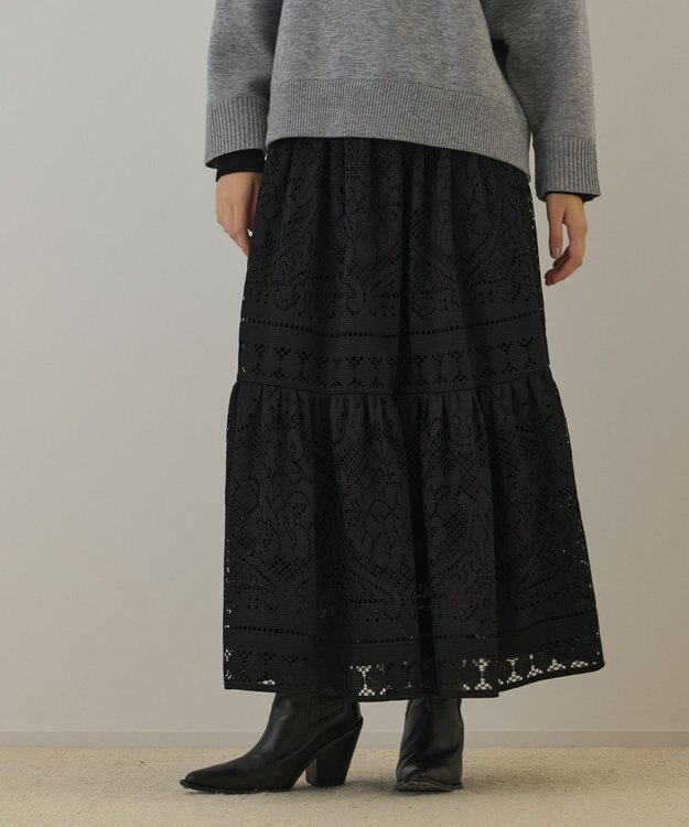 GRACE CONTINENTAL レースティアードスカート ブラック