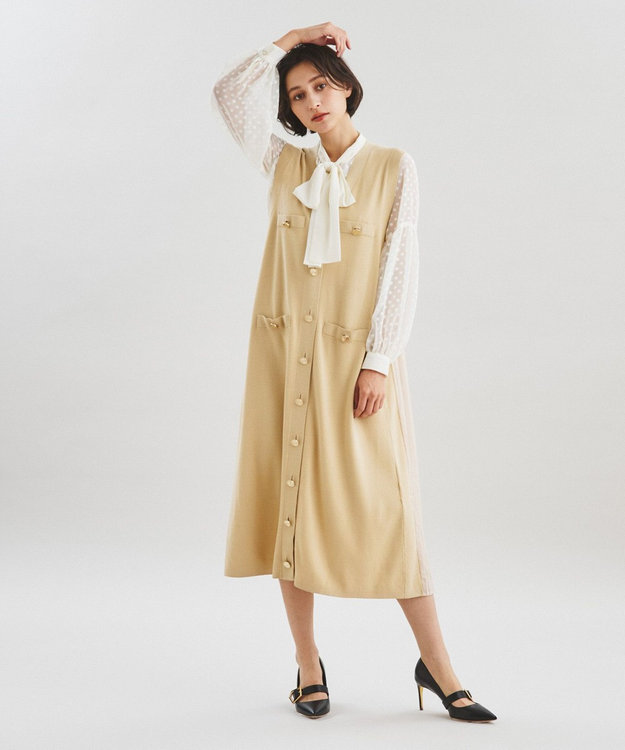 GRACE CONTINENTAL バックプリーツニットワンピース ベージュ