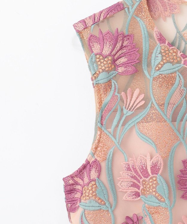 GRACE CONTINENTAL フラワー刺繍チュールドレス ピンク