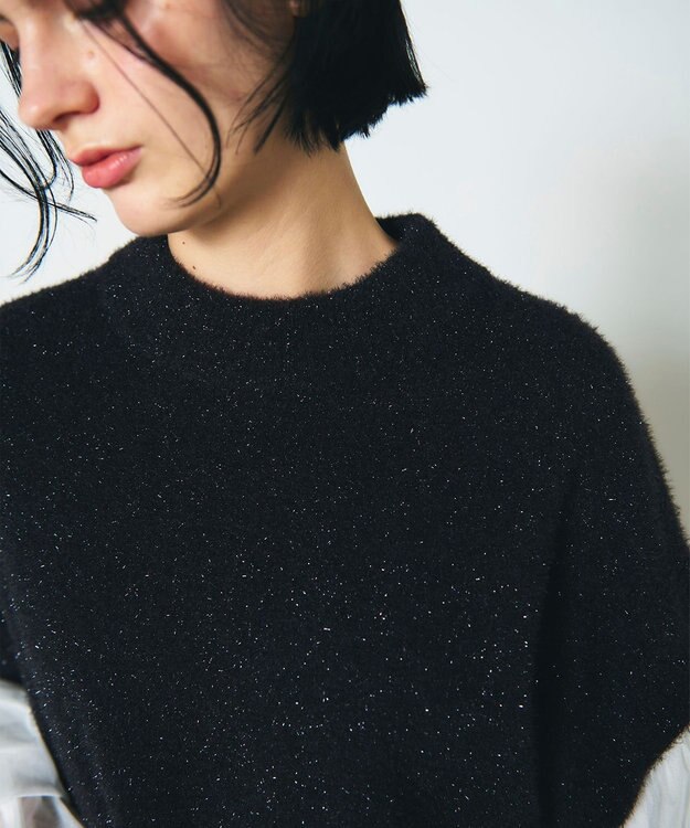 GRACE CONTINENTAL フェザーニットコンビトップ ブラック