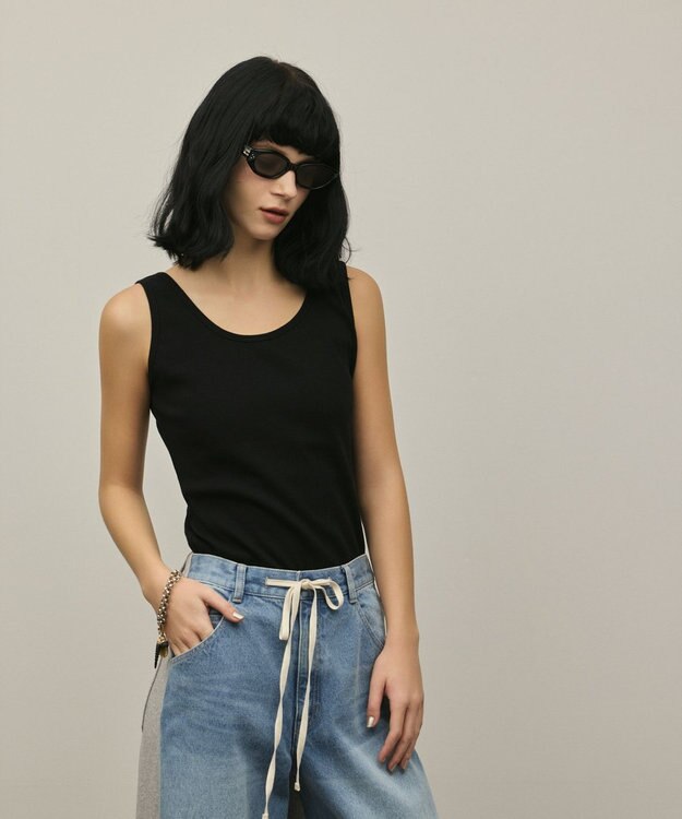 GRACE CONTINENTAL テレコノースリーブトップ ブラック