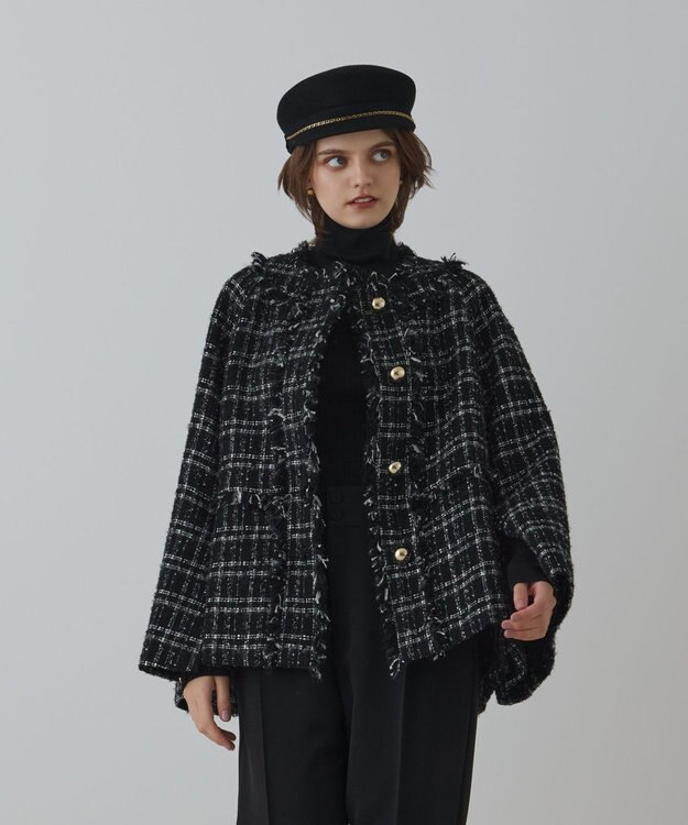 GRACE CONTINENTAL フレアスリーブツイードジャケット ブラック
