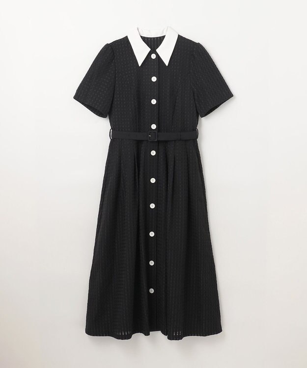 GRACE CONTINENTAL シアーチェックシャツワンピース ブラック
