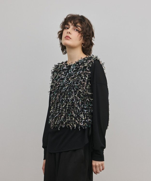 GRACE CONTINENTAL フリンジチュールベスト ブラック