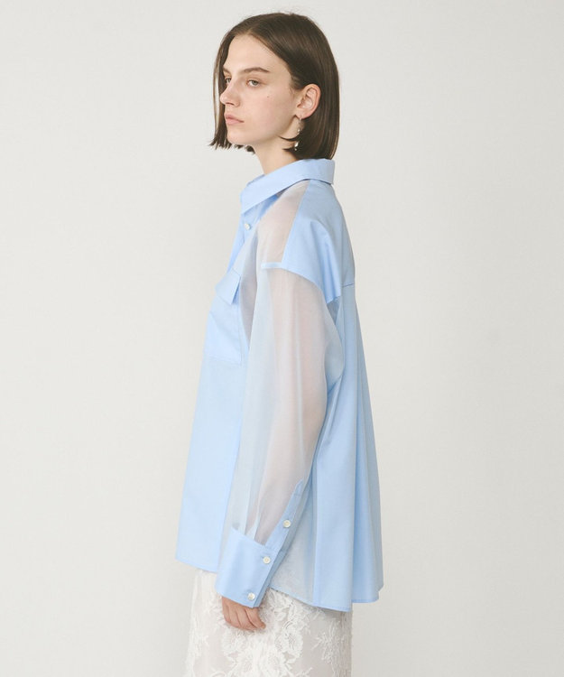 GRACE CONTINENTAL シアーコンビオーバーシャツ ブルー