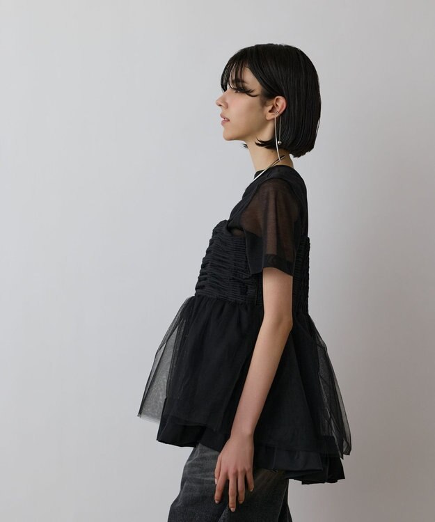 GRACE CONTINENTAL タフタチュールキャミ ブラック