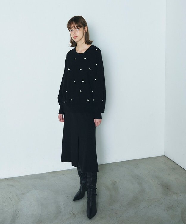 GRACE CONTINENTAL パールドットニットトップ ブラック