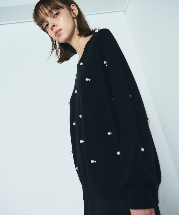 GRACE CONTINENTAL パールドットニットトップ ブラック