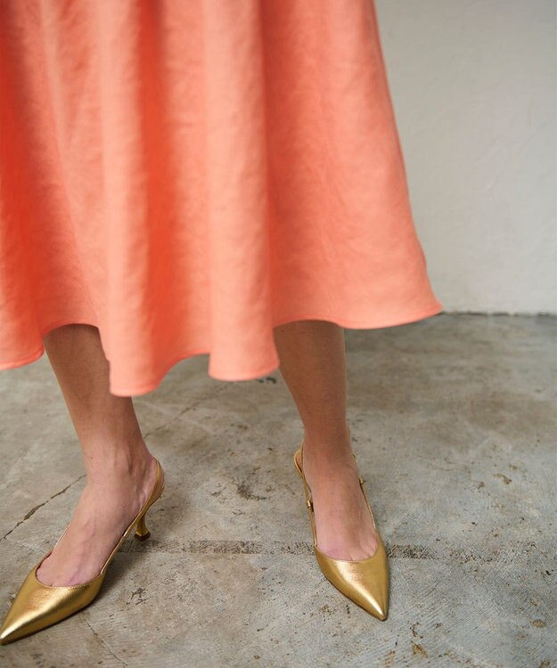 GRACE CONTINENTAL リネンタッチ配色ワンピース ブラウン