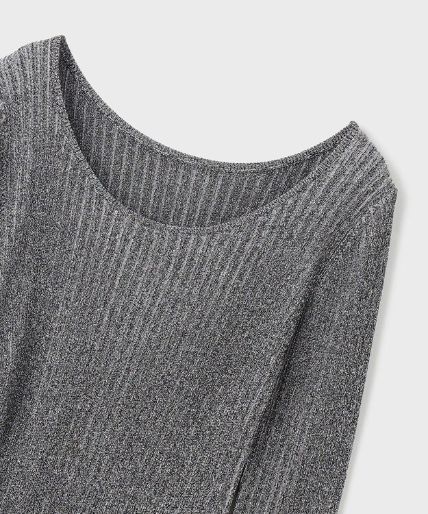 GRACE CONTINENTAL ラメリブクルーネックトップ ブラック