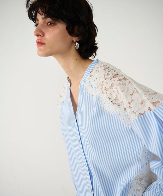 GRACE CONTINENTAL レースコンビブラウス サックス